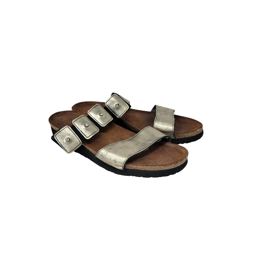 Naot Ashley Sandal Women Size 42 Gold Metallic Leather Rhinestone Slide Comfort